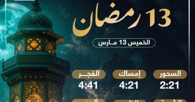 تعرف على موعد السحور وأذان الفجر فى اليوم 13 بشهر رمضان المبارك 2025